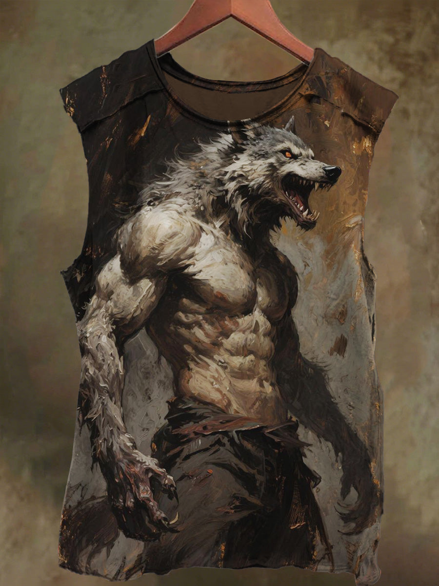 Unisex Wolf Orc Print Casual Cotton Tank Top