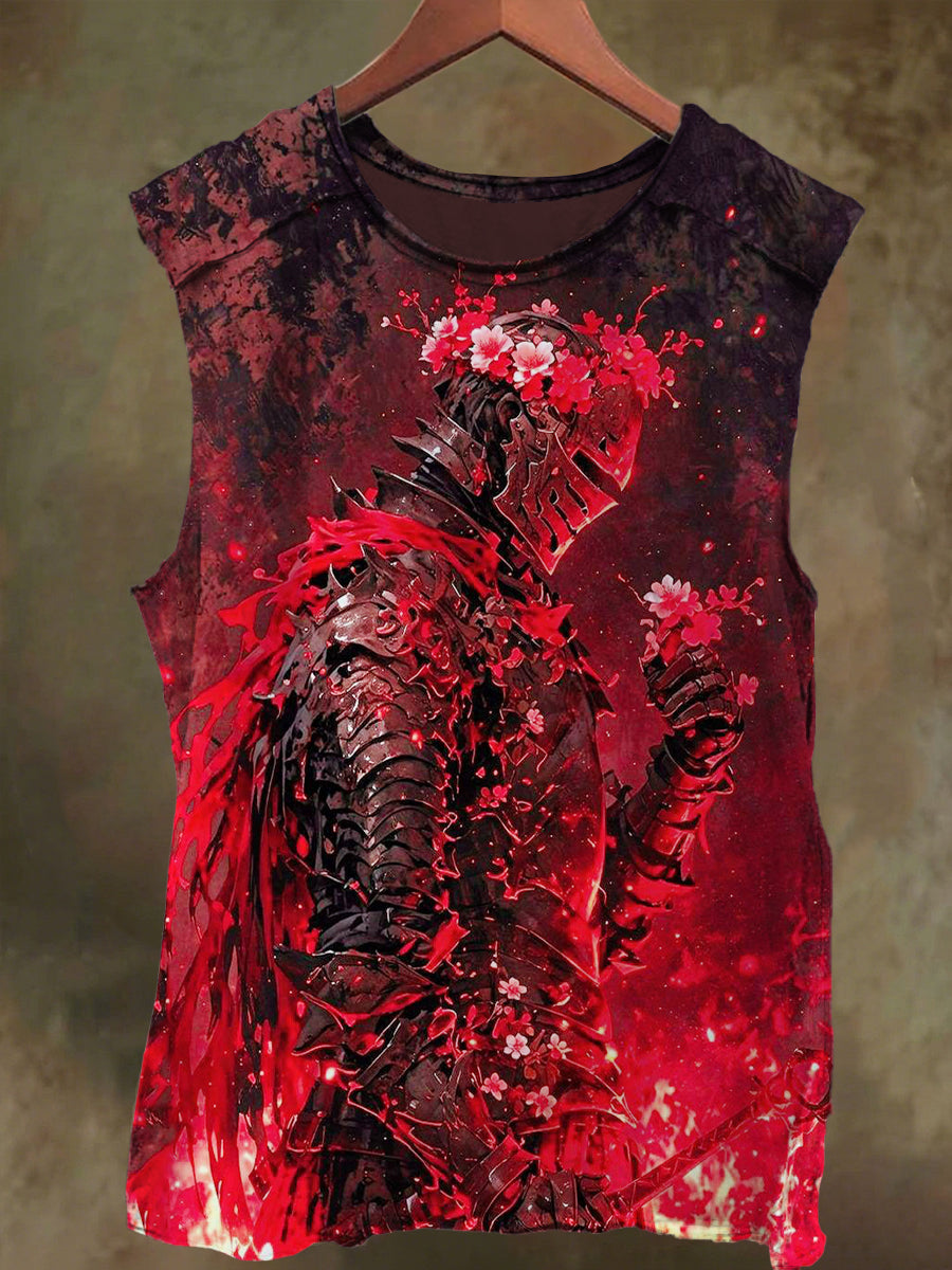 Unisex Knight Faith Floral Print Casual Cotton Tank Top