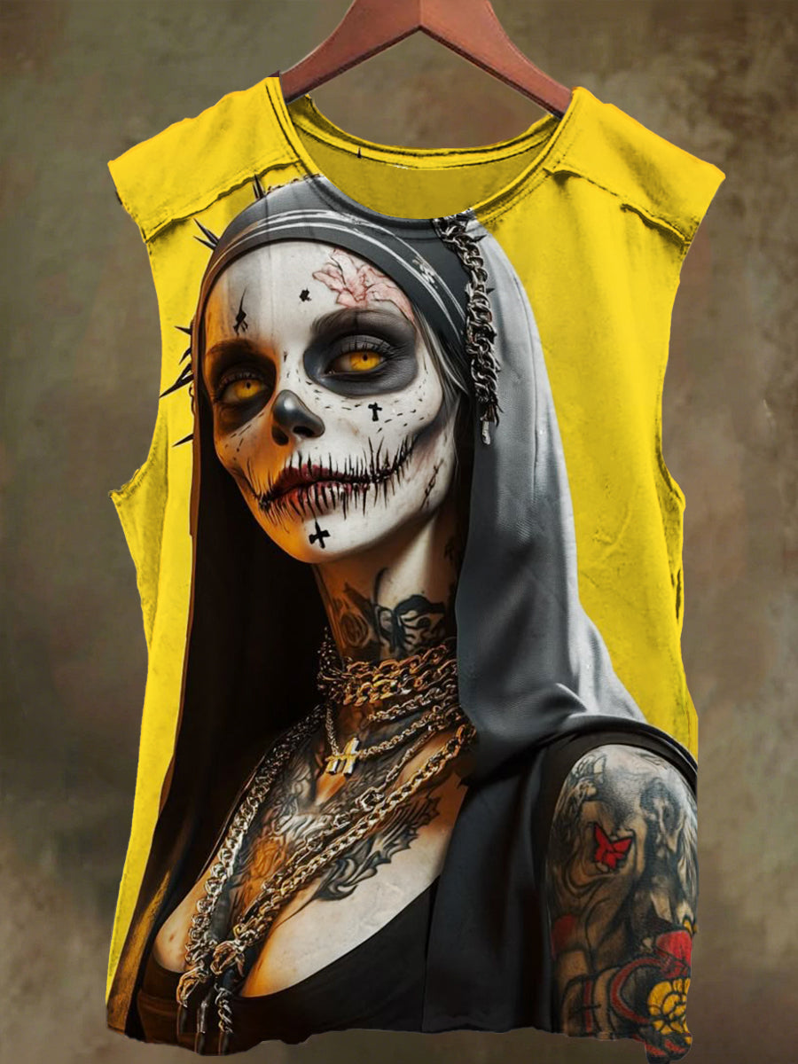 Unisex Tattoo Skull Ethnic Print Casual Cotton Tank Top