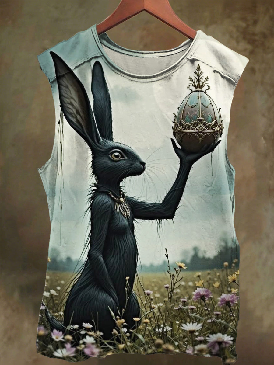 Unisex Dark Bunny Print Casual Cotton Tank Top