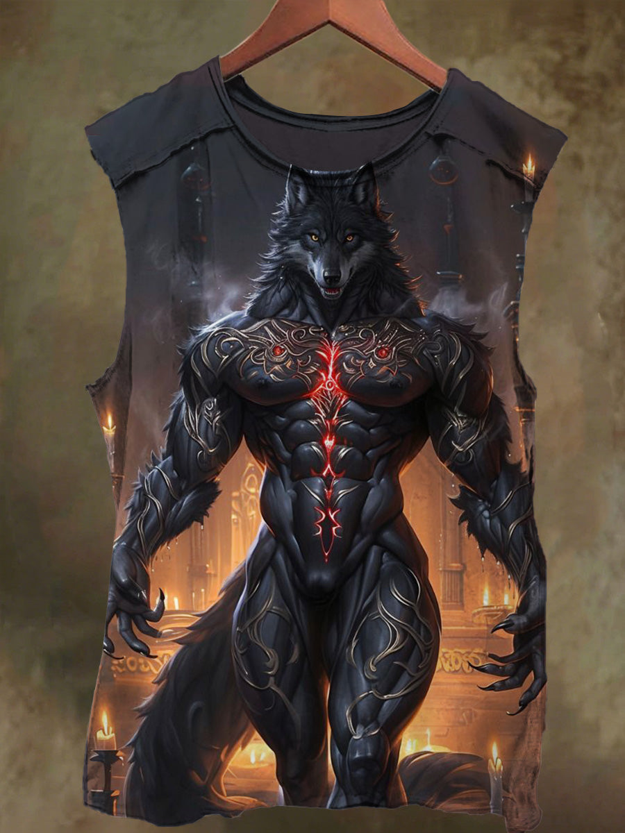 Unisex Wolf Warrior Print Casual Cotton Tank Top