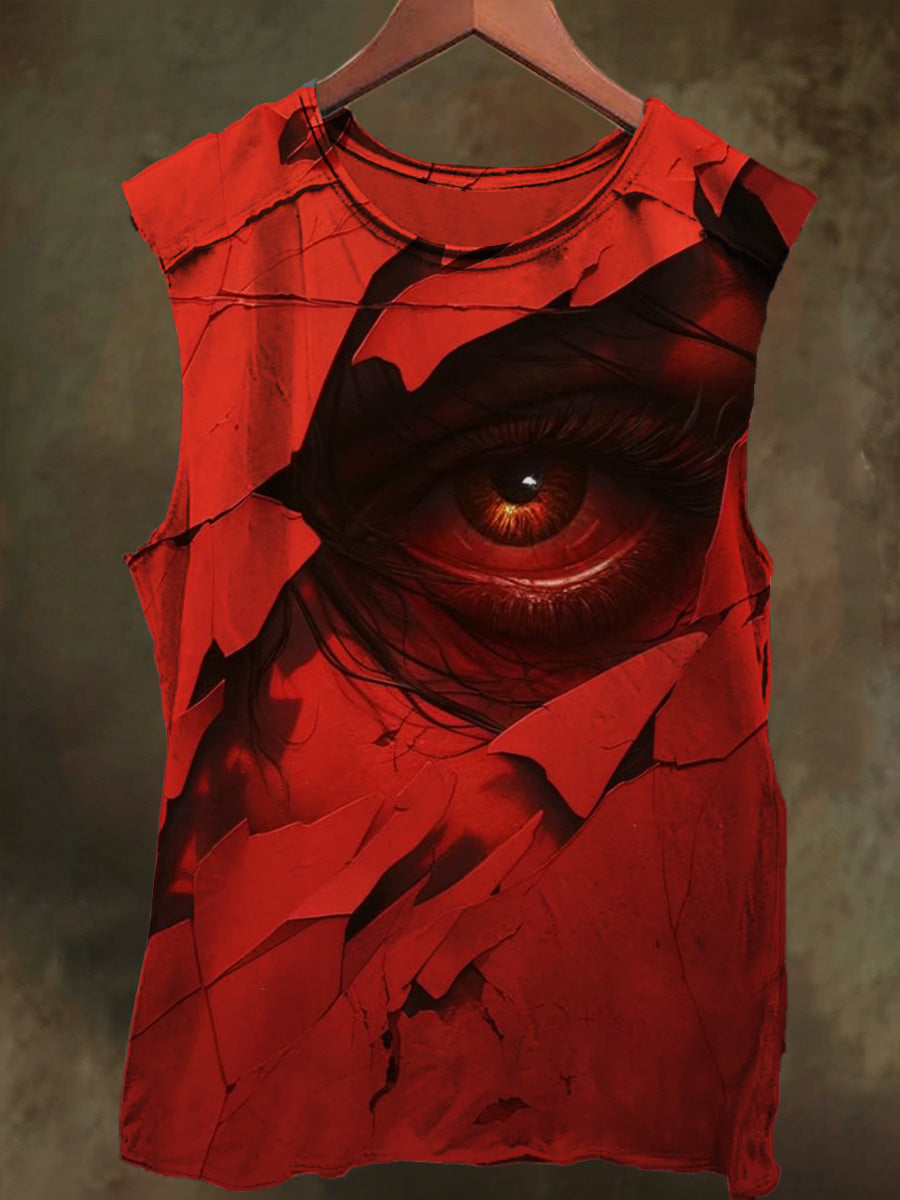 Unisex Devil's Eye Print Casual Cotton Tank Top