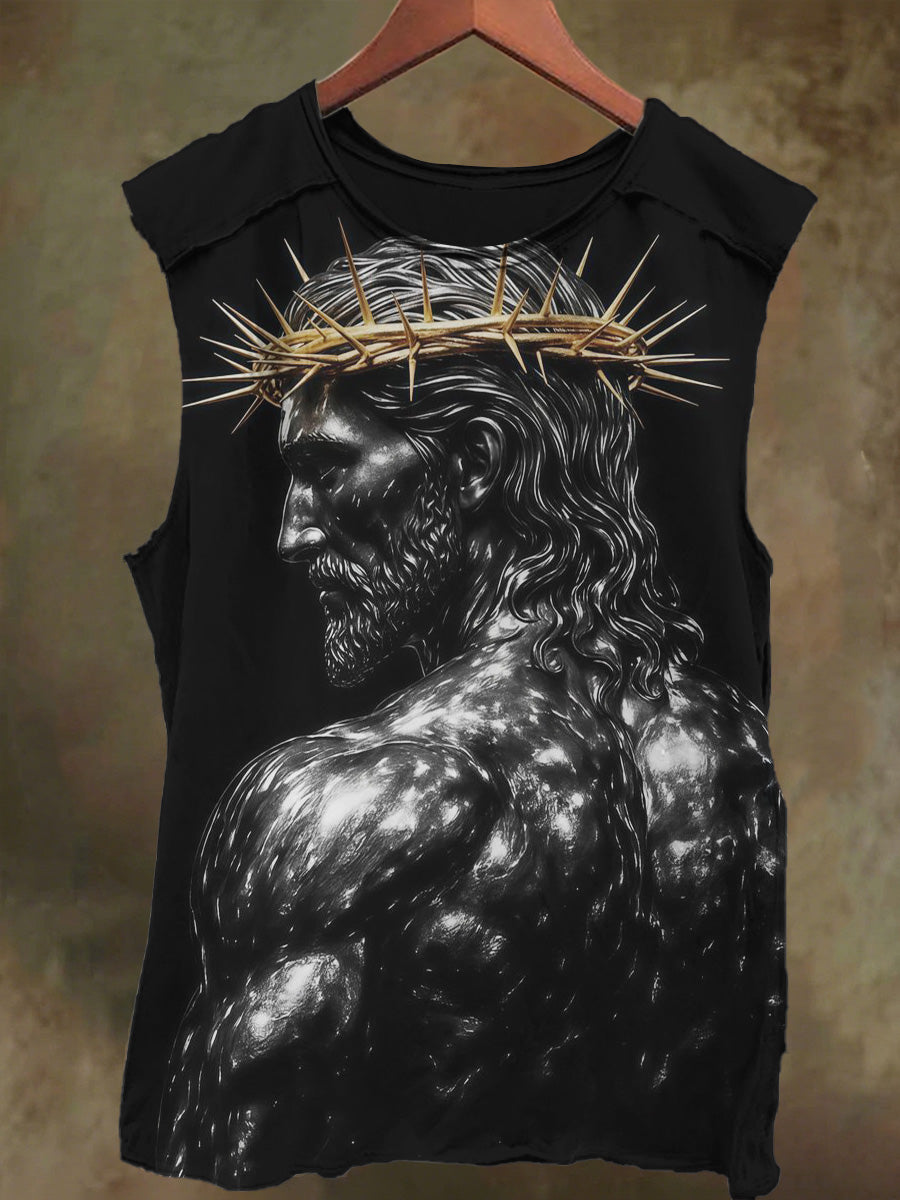 Unisex Silverlight Sculpture Jesus Print Casual Cotton Tank Top