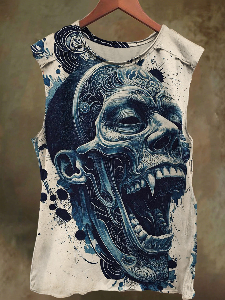 Unisex Horror Devil Mask Print Casual Cotton Tank Top