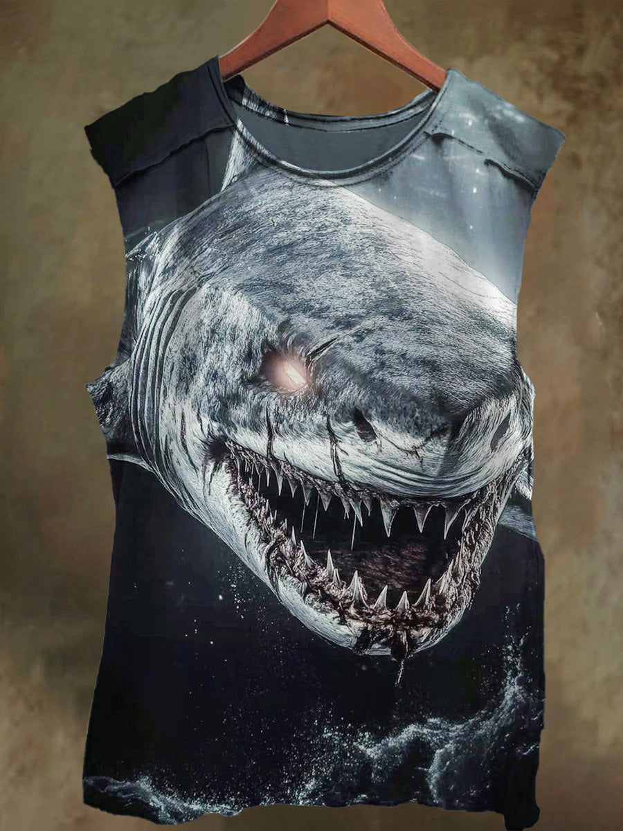 Unisex Underwater Shark Print Casual Cotton Tank Top
