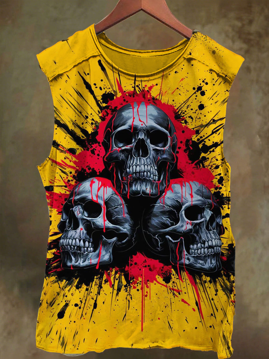 Unisex Rock Skull Gothic Graffiti Print Casual Cotton Tank Top