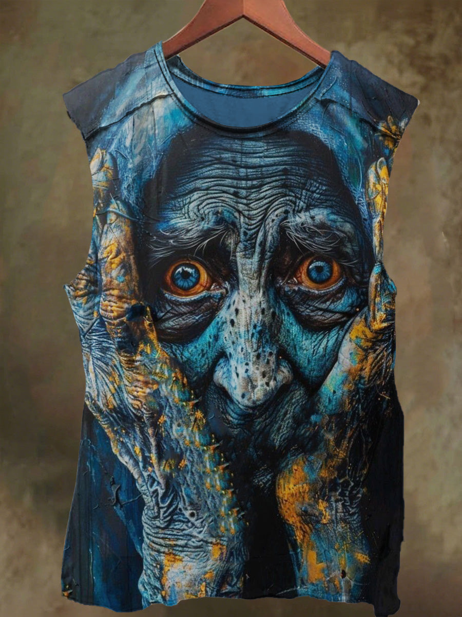 Unisex Thriller Witch Print Casual Cotton Tank Top