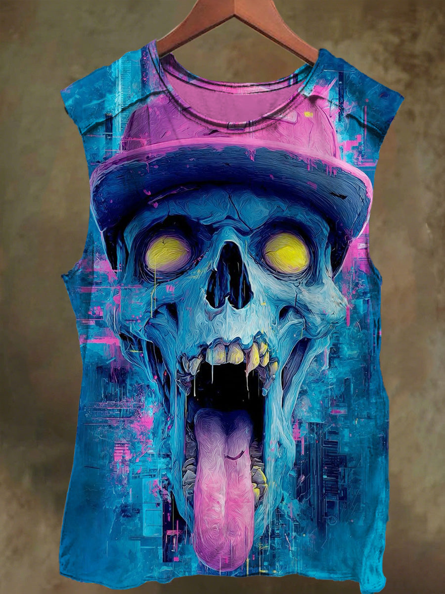Unisex Hat Skull Tool Print Casual Cotton Tank Top