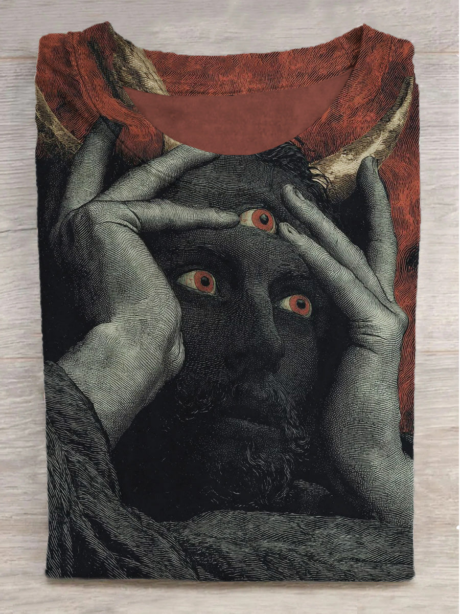 Three Eyed Devil Printed Round Neck Short Sleeve T-Shirt