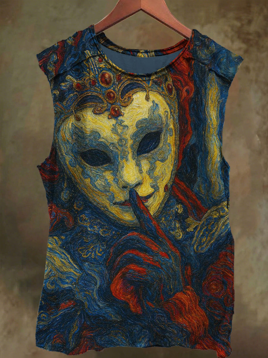Unisex Abstract Masked Man Print Casual Cotton Tank Top