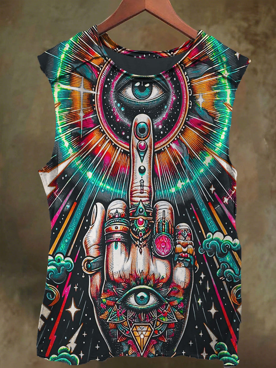 Unisex Eyes Middle Finger Graffiti Print Casual Cotton Tank Top