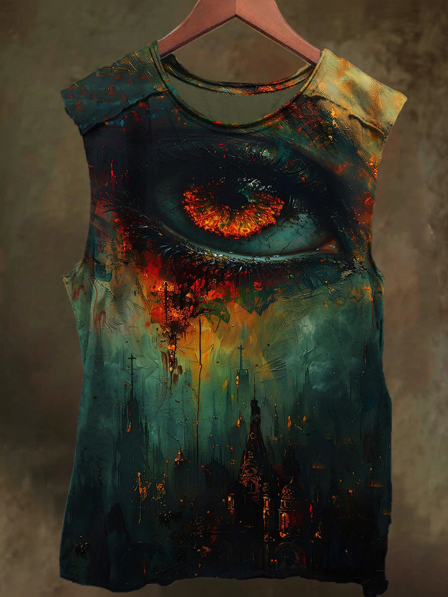 Unisex Gothic Eyes Graffiti Print Casual Cotton Tank Top