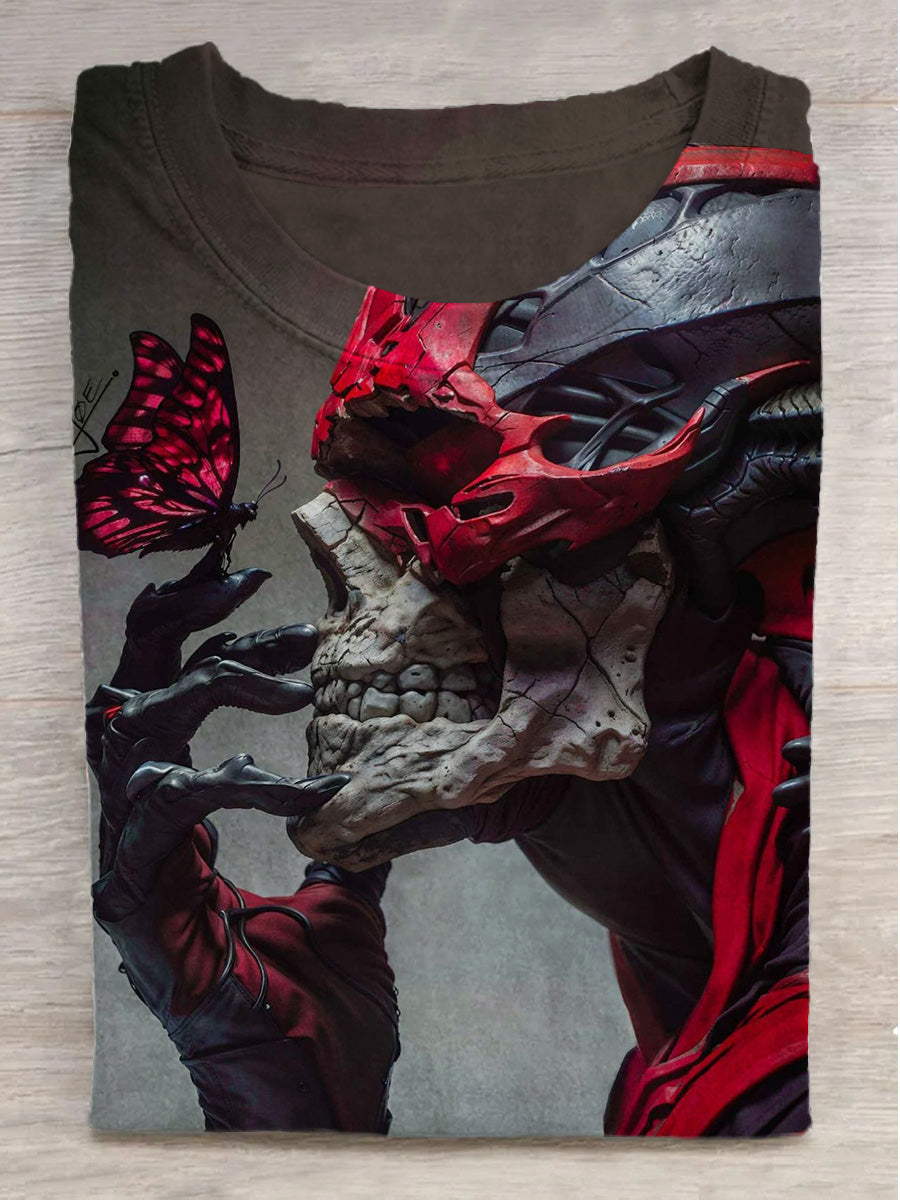 Skeleton Butterfly Print Crew Neck Short Sleeve T-Shirt