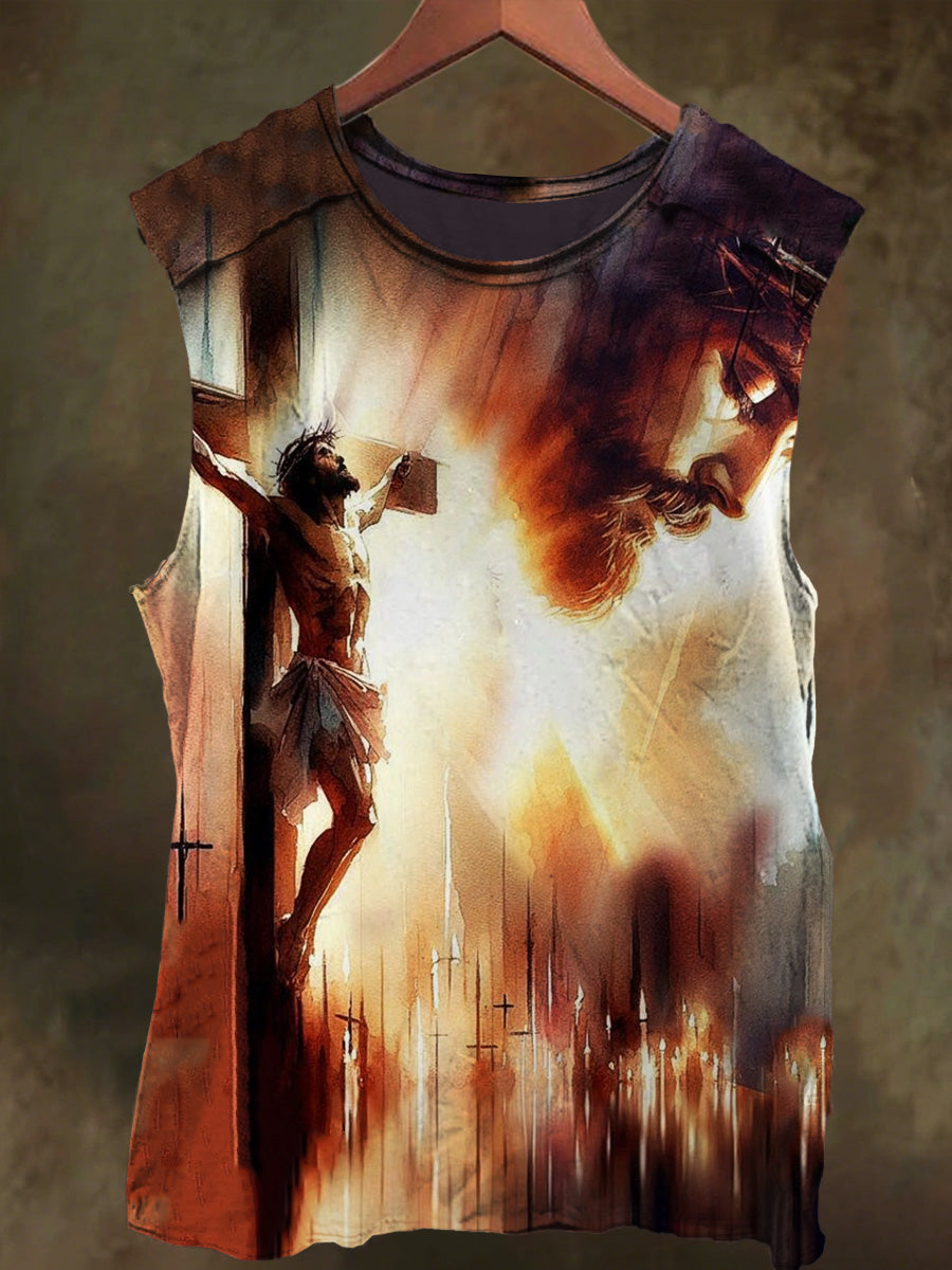 Unisex Cross Jesus Prayer Print Casual Cotton Tank Top
