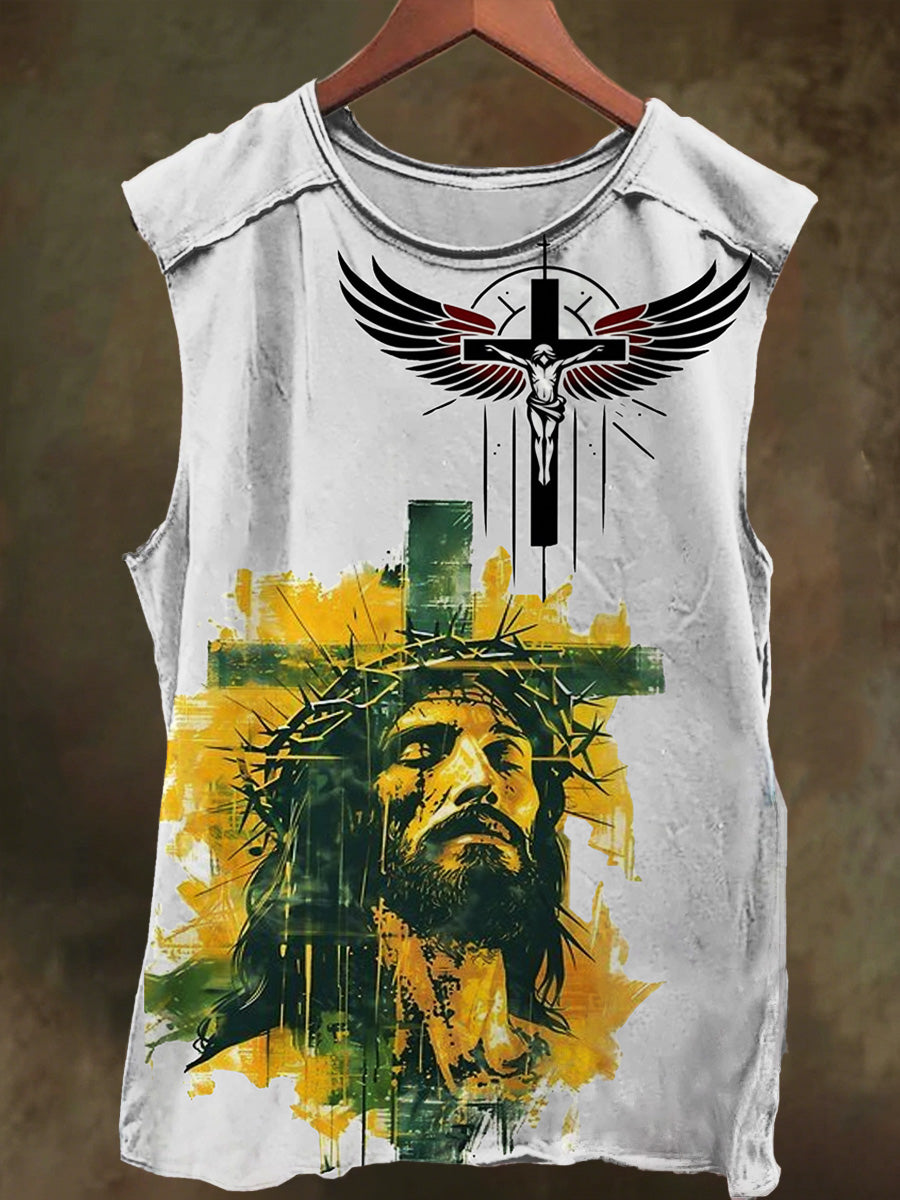 Unisex Jesus Wings Print Casual Cotton Tank Top