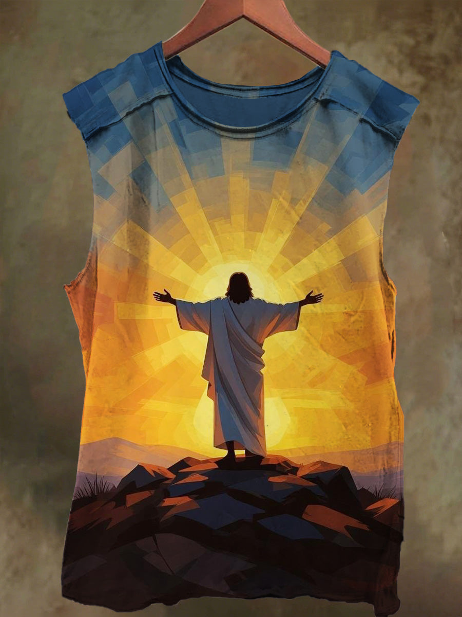 Unisex Sunset Jesus Print Casual Cotton Tank Top