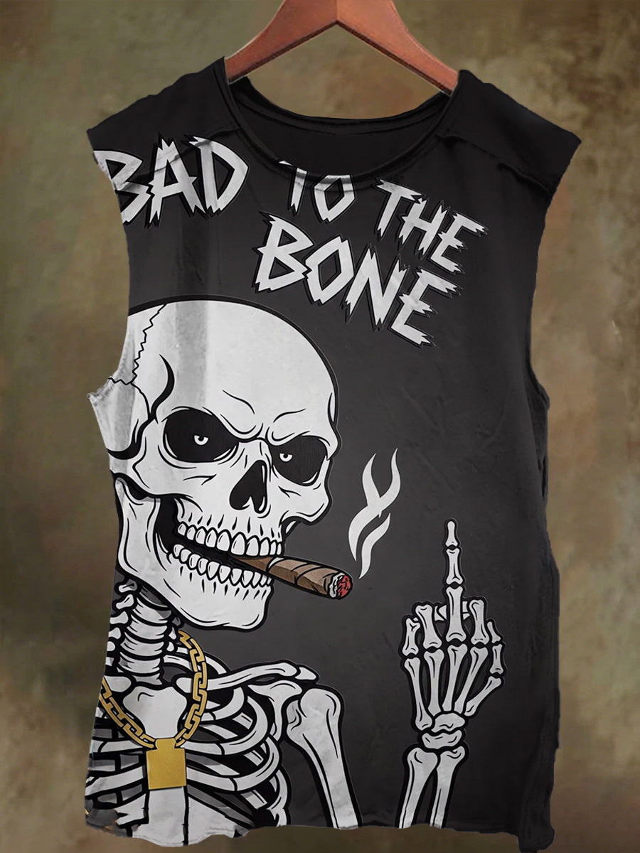 Unisex Skeleton Smoking Print Casual Cotton Tank Top