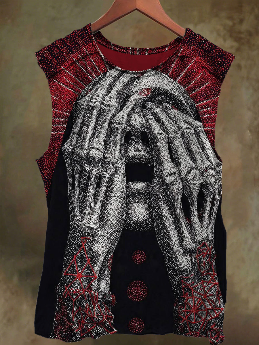 Unisex Dark Skeleton Girl Print Casual Cotton Tank Top