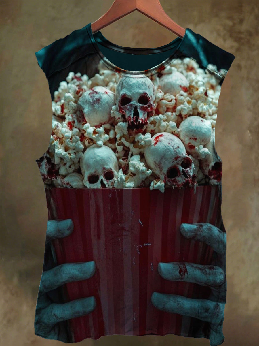 Unisex Skeleton Popcorn Print Casual Cotton Tank Top