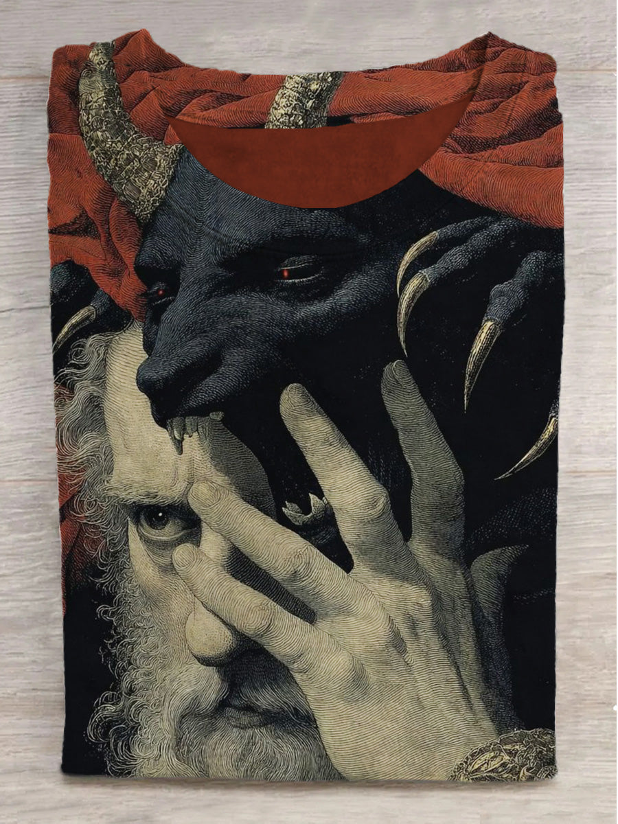 Beast and Elder Print Crew Neck Short Sleeve T-Shirt