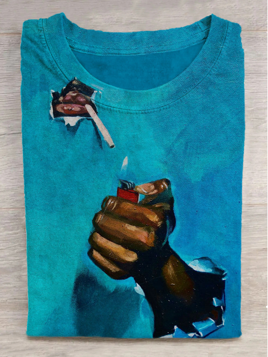 Abstract Flame Optical Illusion Print Crew Neck Short Sleeve T-Shirt