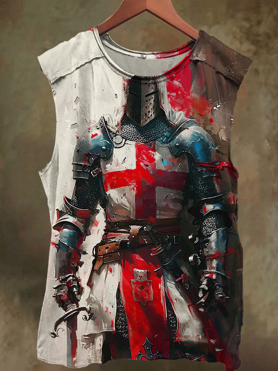 Unisex Oil Painting Crusader Print Casual Cotton Tank Top