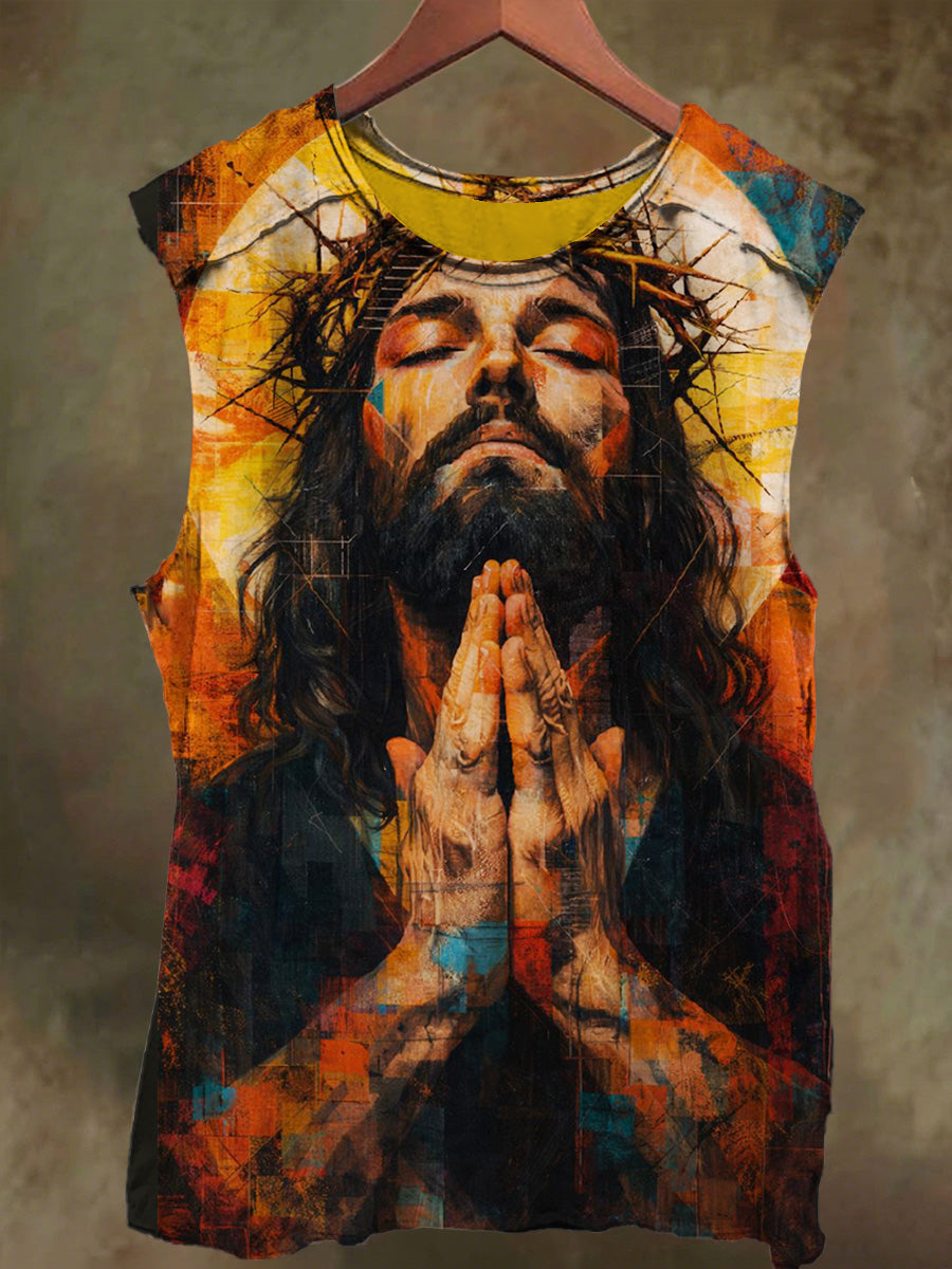 Unisex Sun Jesus Print Casual Cotton Tank Top