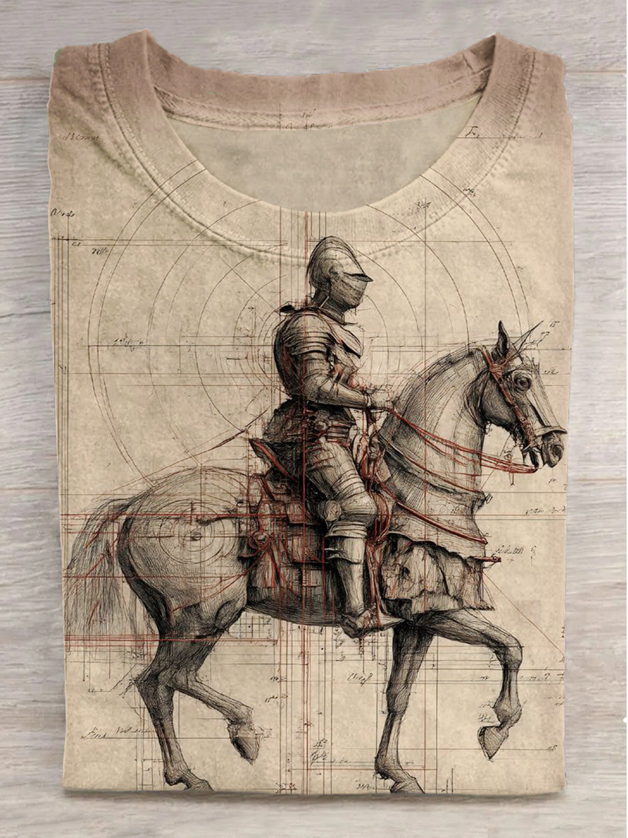 Horseback Rider Print Crew Neck Short Sleeve T-Shirt