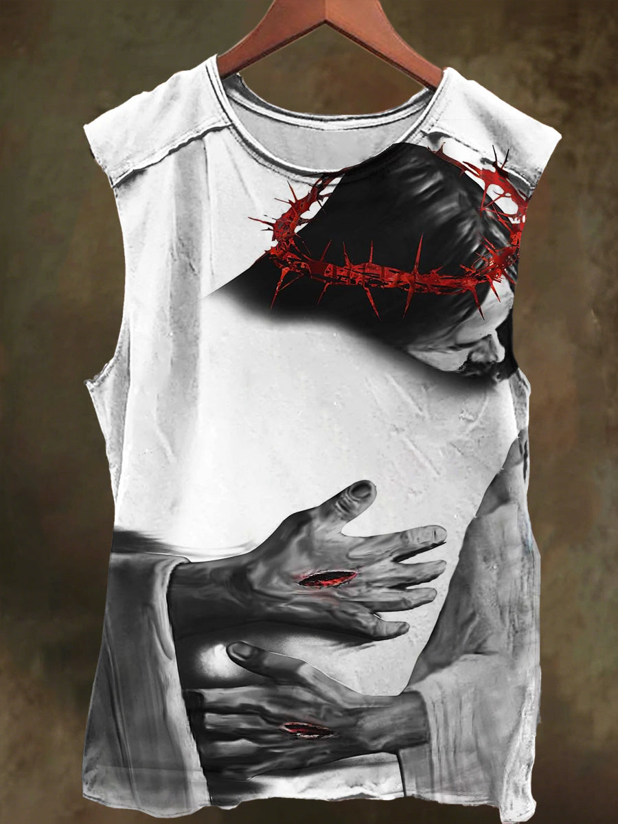 Unisex Jesus Embrace Print Casual Cotton Tank Top