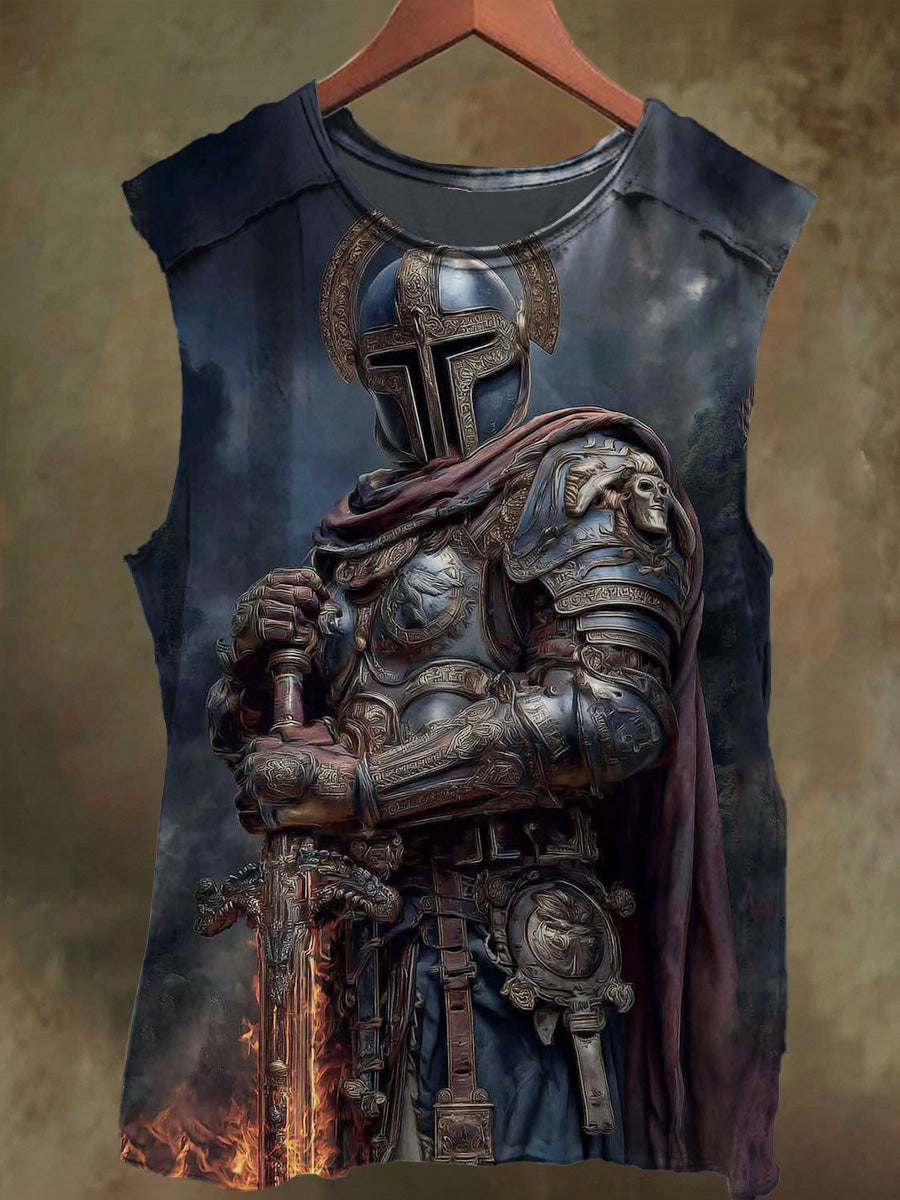 Unisex Midnight Cross Knight Print Casual Cotton Tank Top