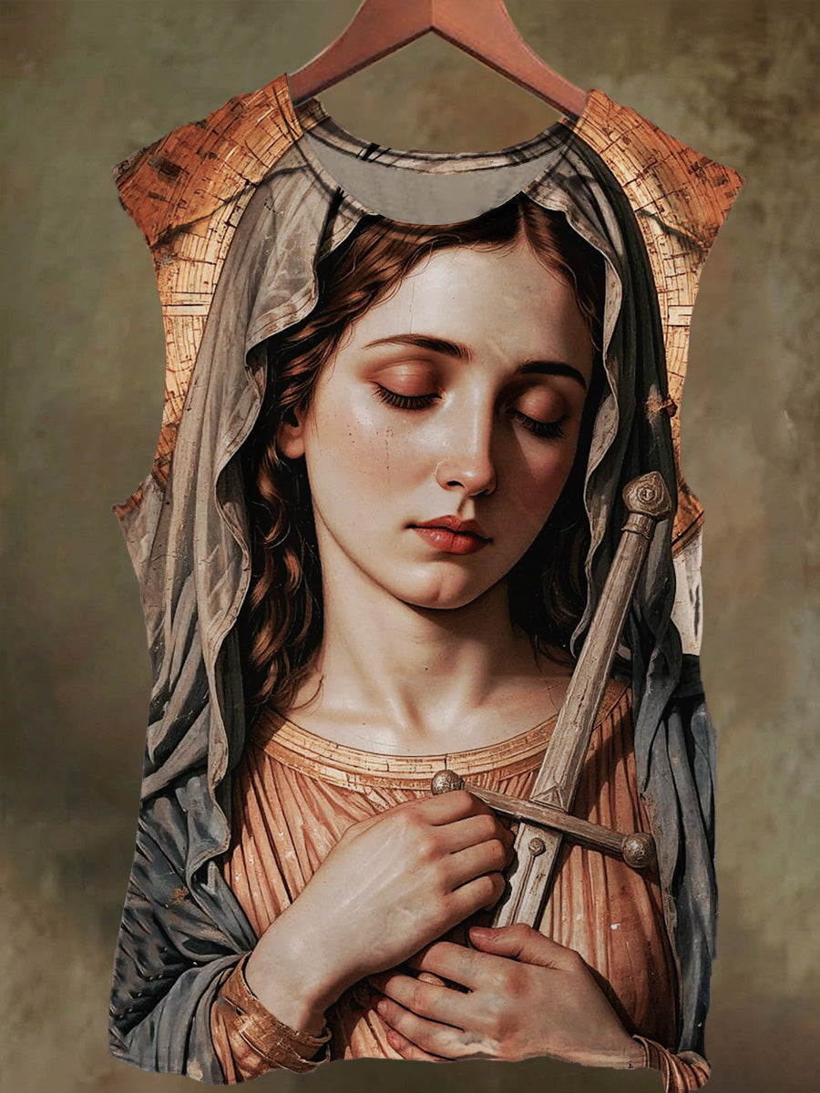 Unisex Virgin Mary Cross Print Casual Cotton Tank Top