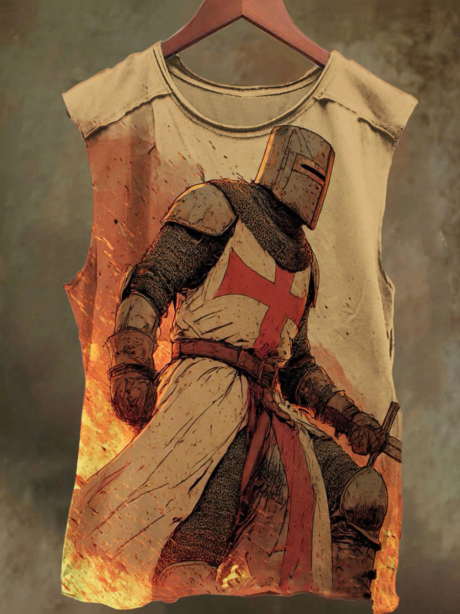 Unisex Flaming Crusader Print Casual Cotton Tank Top