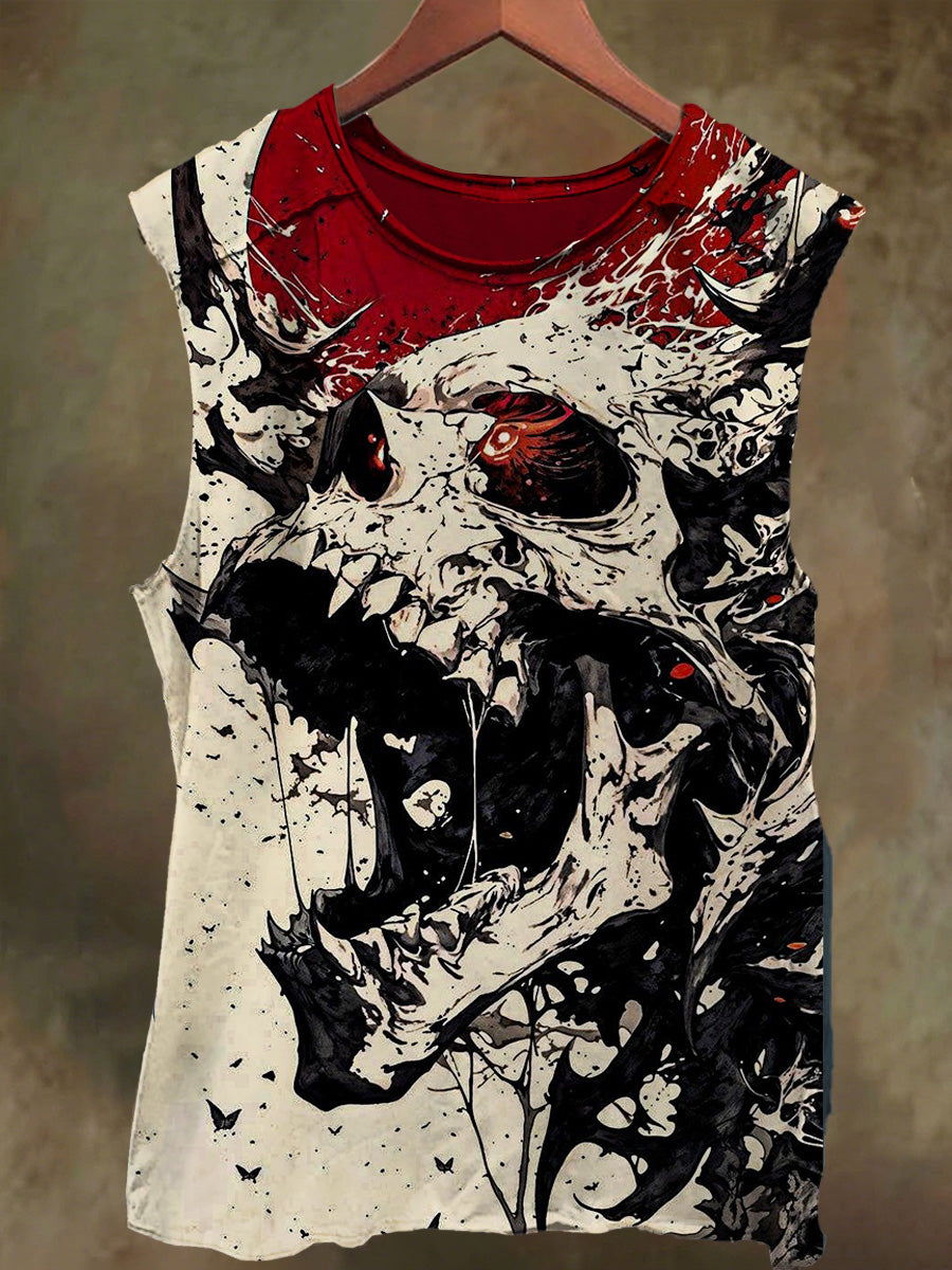 Unisex Skeleton Red Sun Print Casual Cotton Tank Top