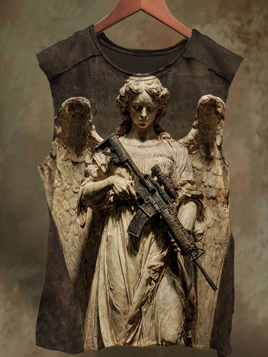 Unisex Clay-Molded Pistol Goddess Print Casual Cotton Tank Top