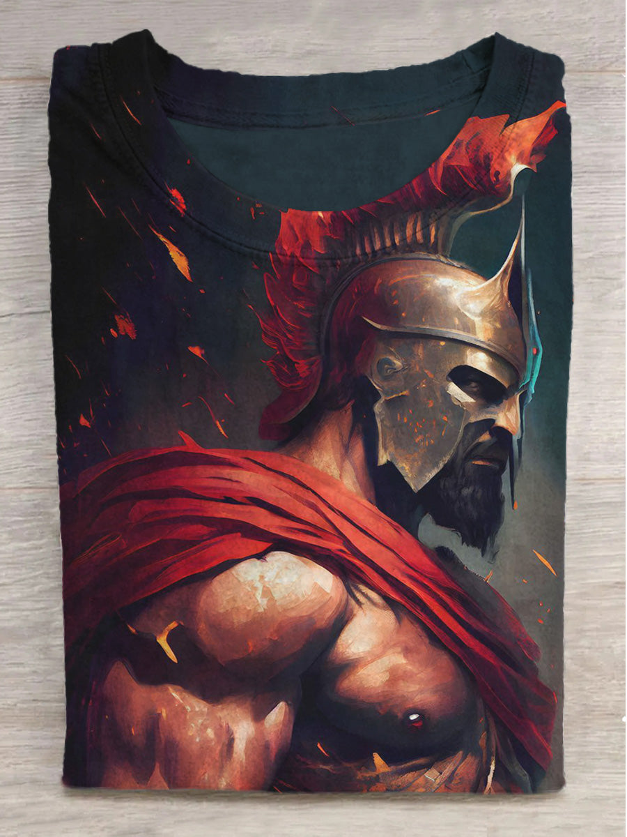 Muscle Knight Print Crew Neck Short Sleeve T-Shirt