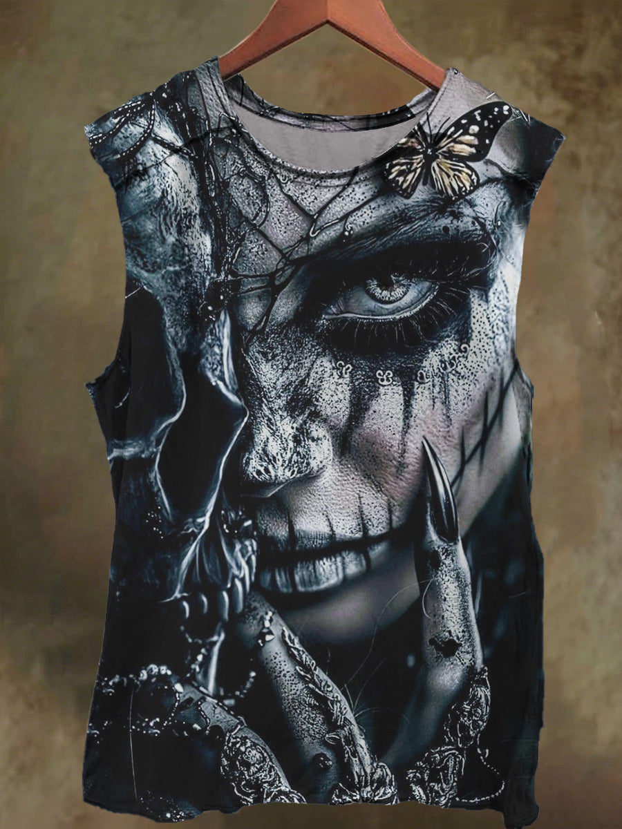 Unisex Gothic Dark Rose Floral Print Casual Cotton Tank Top