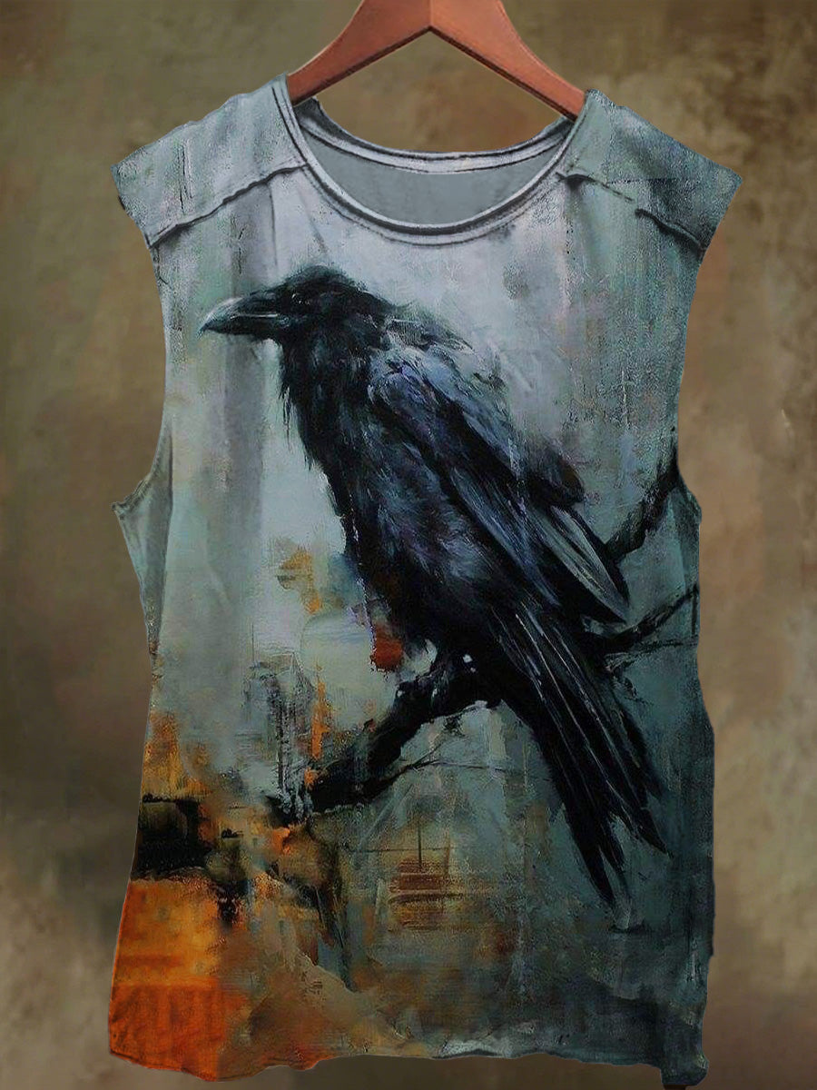 Unisex Oil Painting Raven Faith Print Casual Cotton Tank Top
