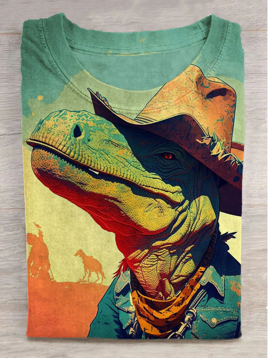 Cowboy Crocodile Print Crew Neck Short Sleeve T-Shirt