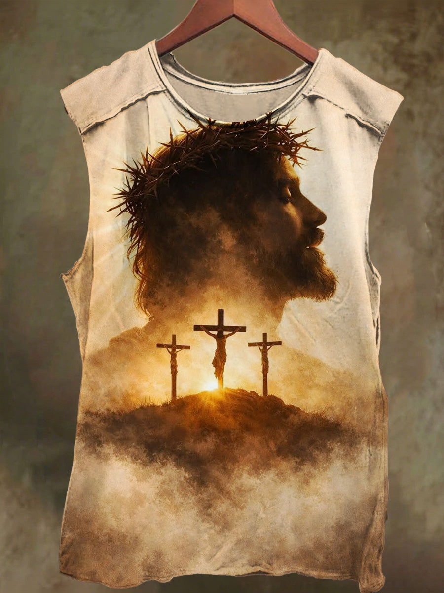 Unisex Cross Sunset Jesus Print Casual Cotton Tank Top