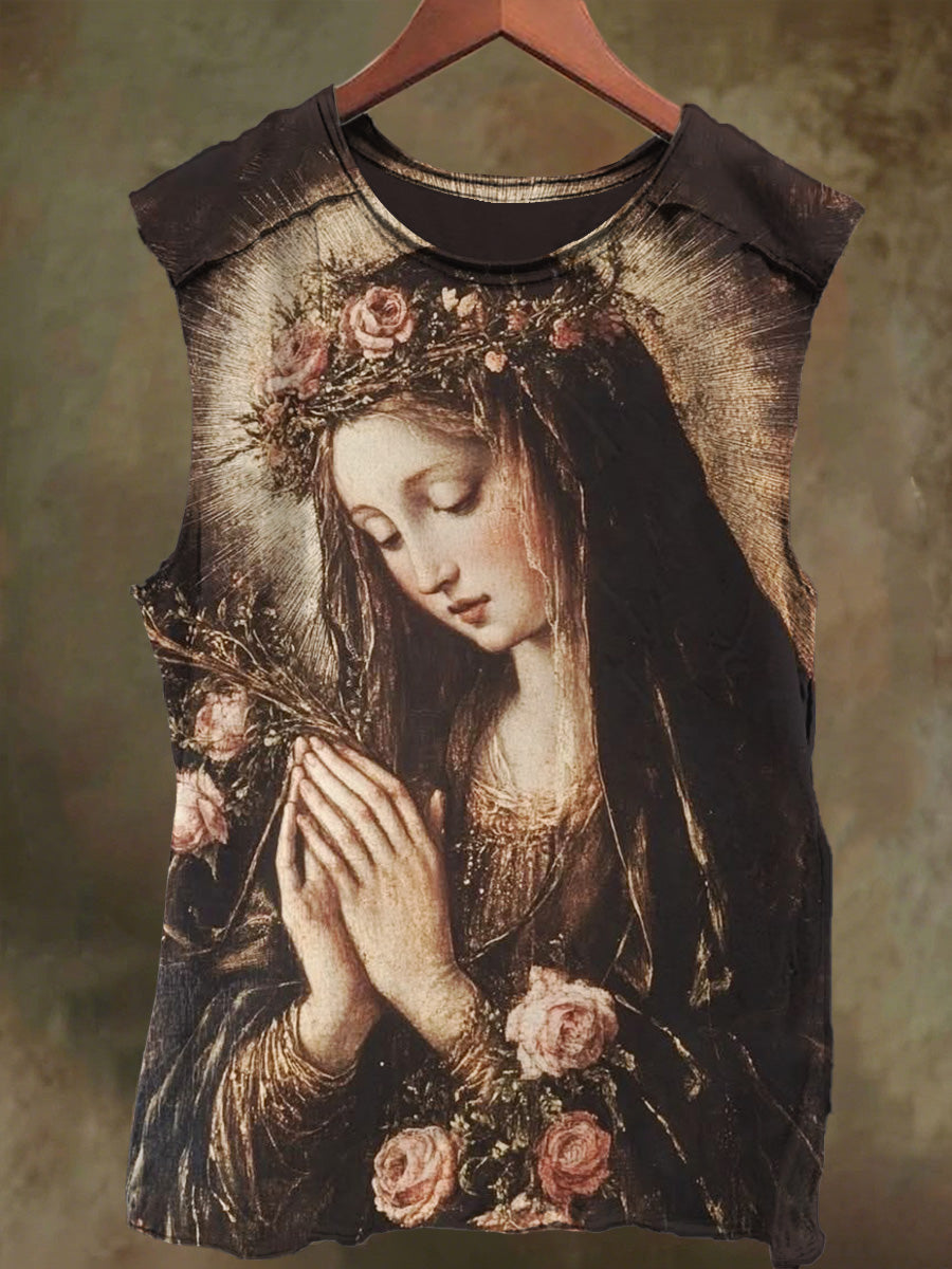 Unisex Virgin Mary Prayer Print Casual Cotton Tank Top