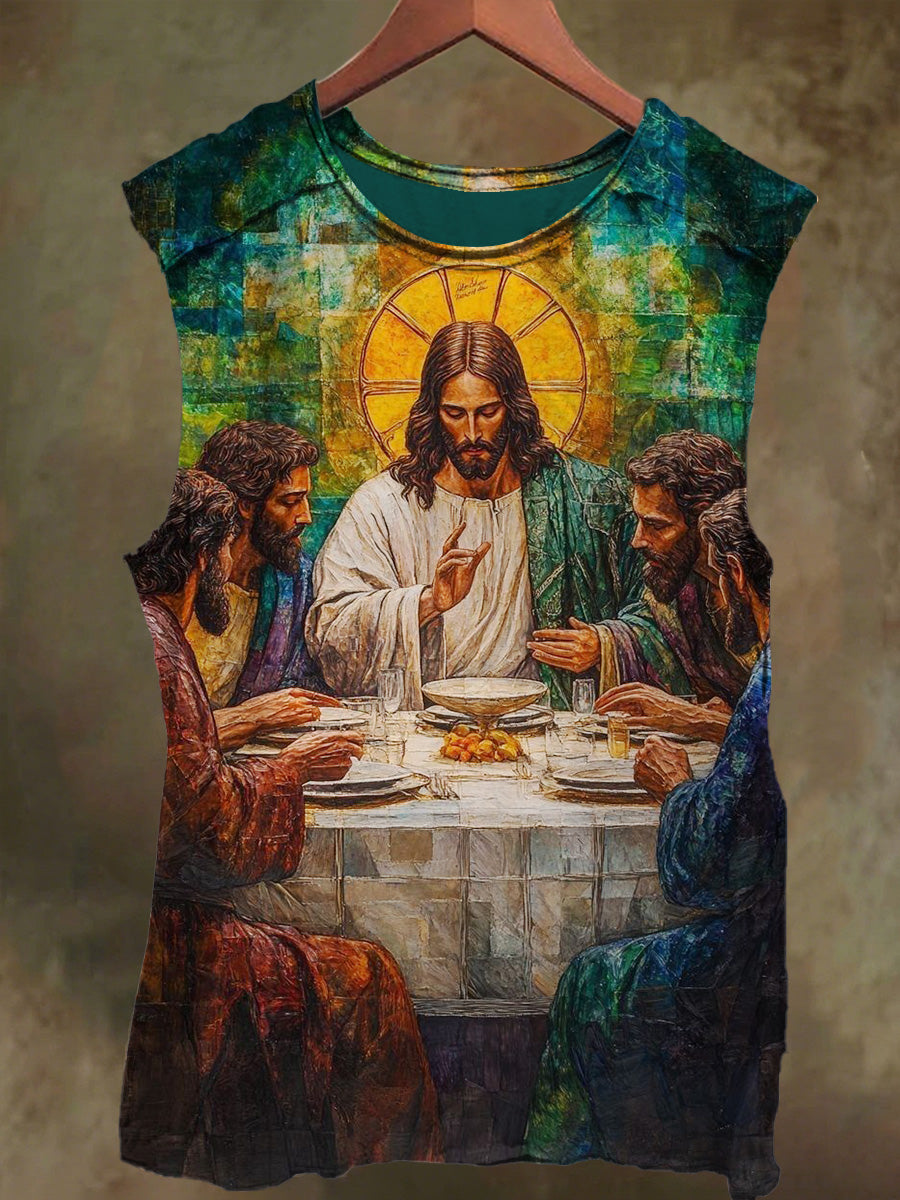 Unisex Last Supper Print Casual Cotton Tank Top