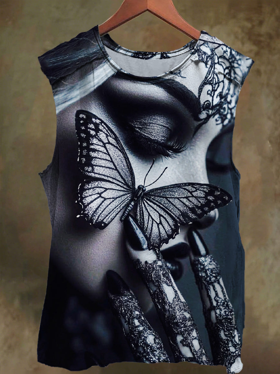 Unisex Whimsical Butterfly Girl Print Casual Cotton Tank Top