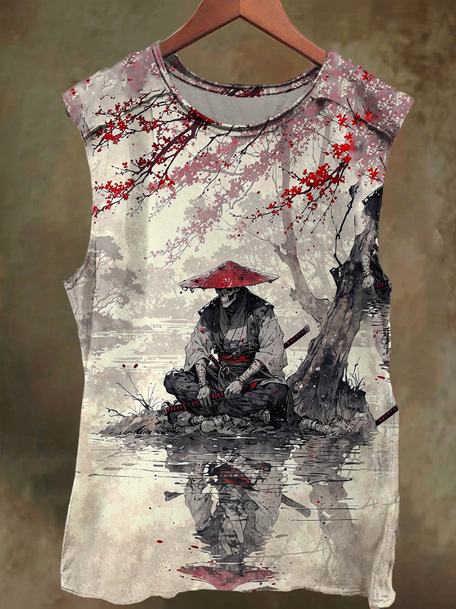 Unisex Ink-Washed Skeleton Print Casual Cotton Tank Top