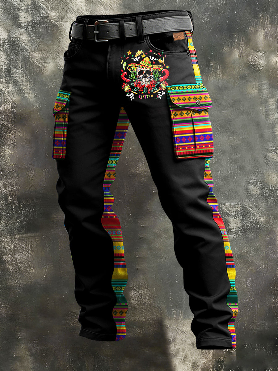 Men's Retro Vacation Business Cinco de Mayo Art Print Casual Workwear Trousers