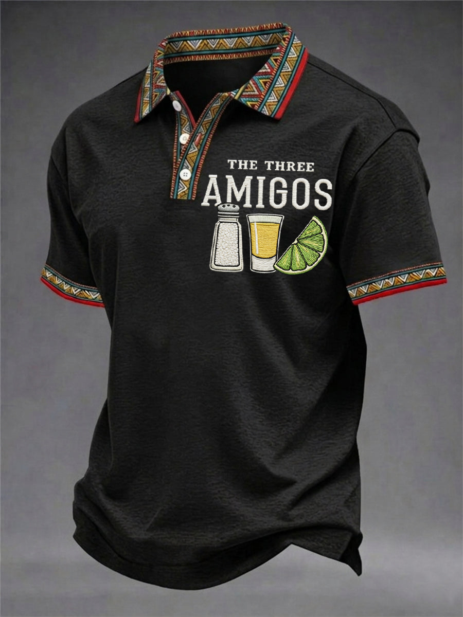 Men's Funny Cinco de Mayo The Three Amigos Salt Tequila Lemon Print Casual Polo