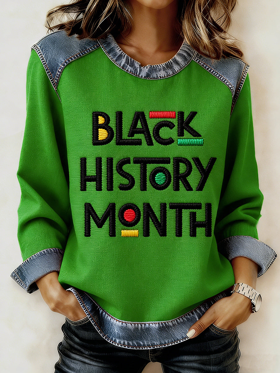 Women's Black History Month Printed Collar Long Sleeve Hoodie