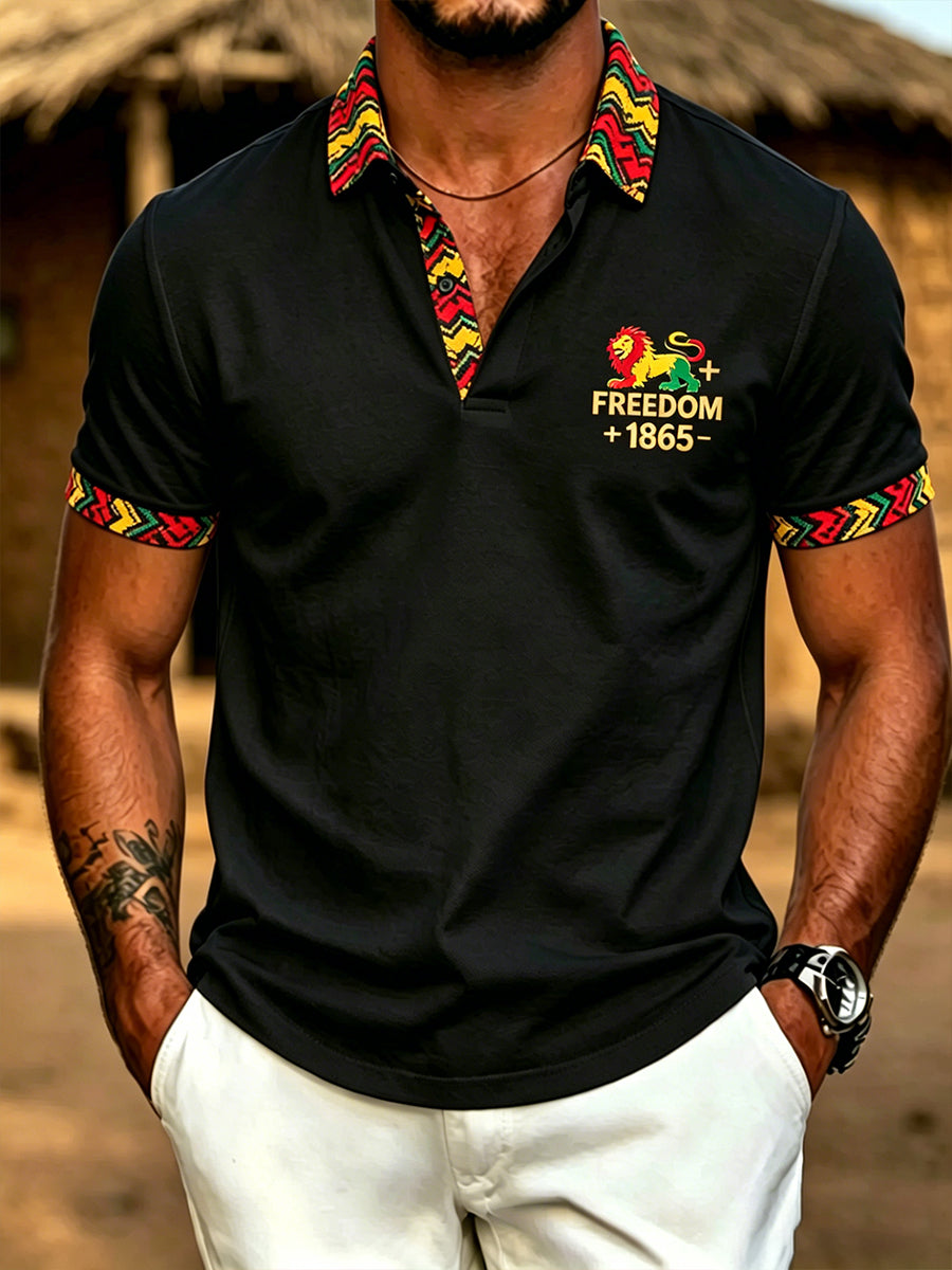 Men's Juneteenth Day Print Casual Polo Shirt