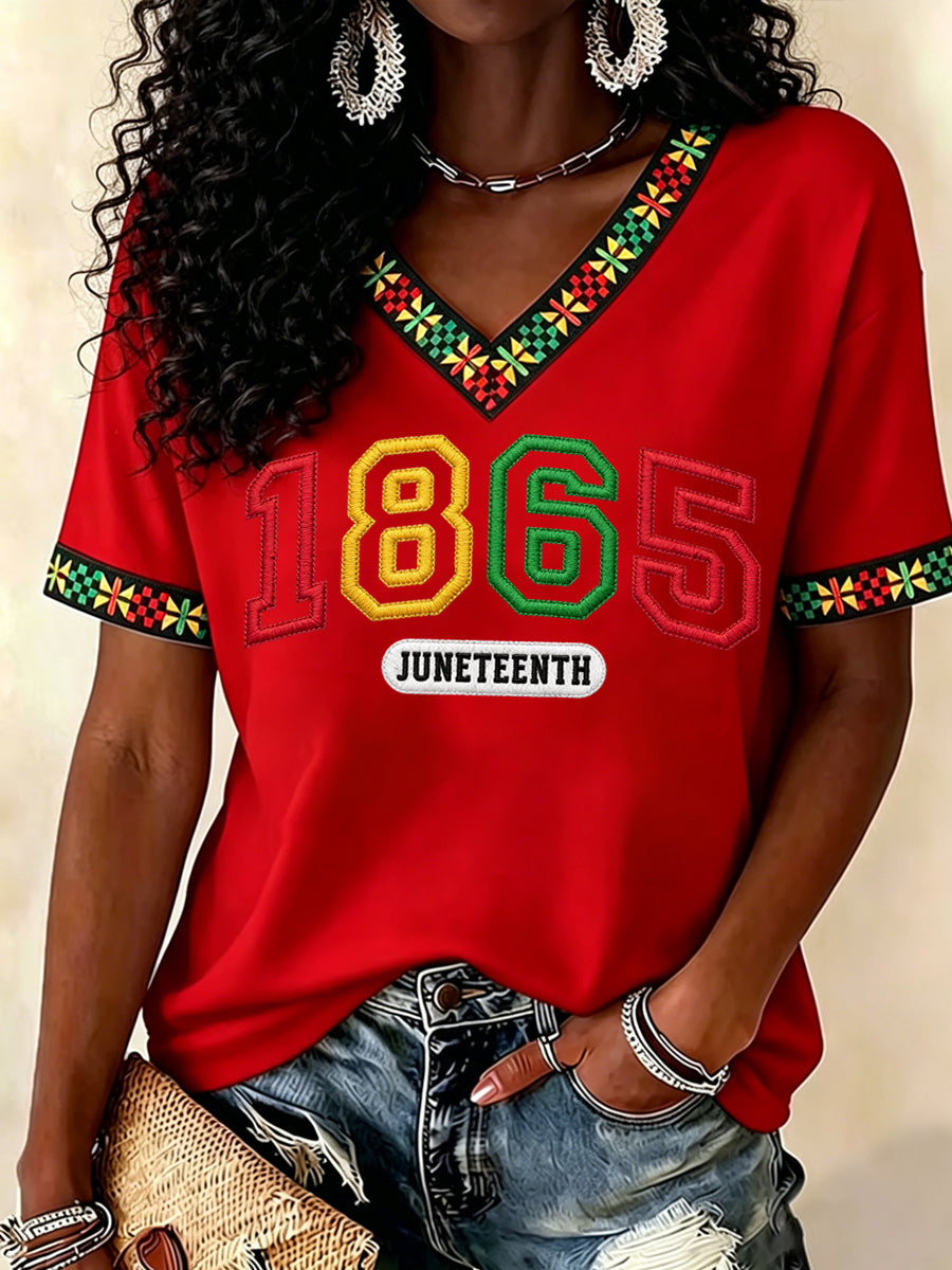 Women's Juneteenth 1865 Print Casual V-Neck Tee
