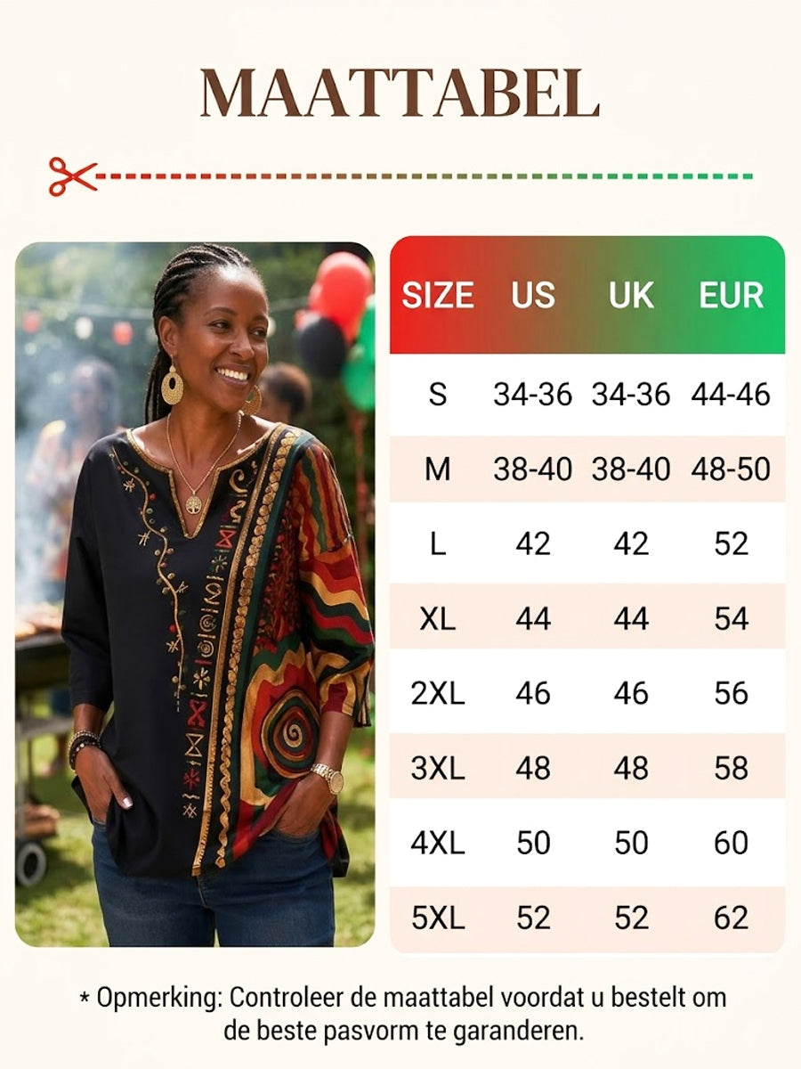 Women's Retro Juneteenth Geometric Print Casual V-Neck Top