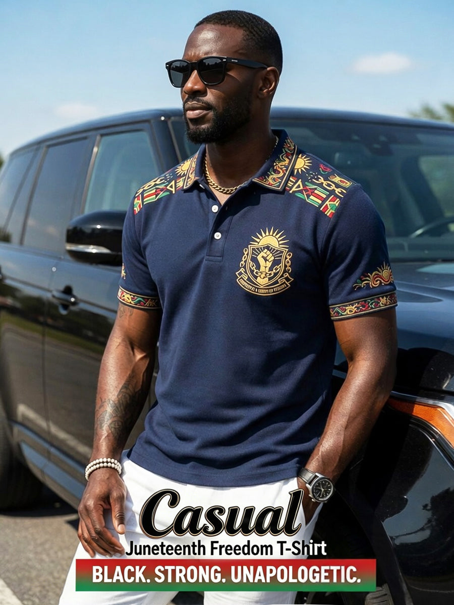 Men's Vintage Juneteenth Patchwork Casual Polo Shirt